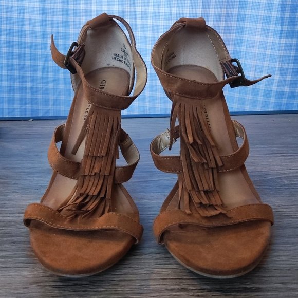 Christian Siriano For Payless heel sandals tassel brown suede women's size 8 - Picture 1 of 14